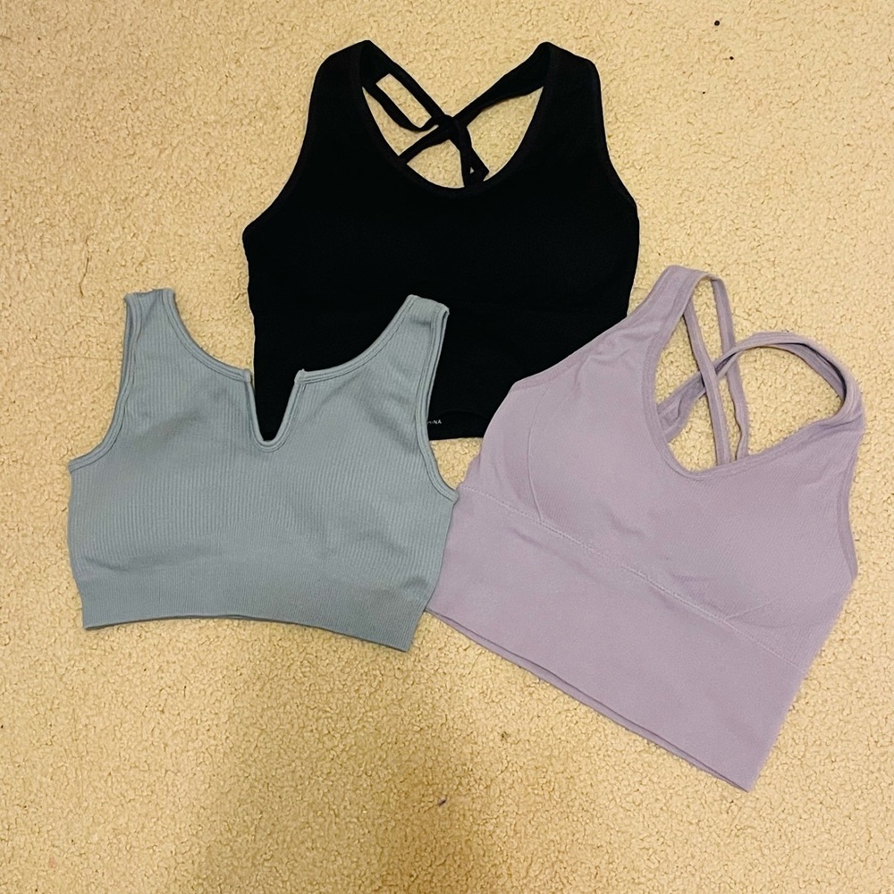 Women's Sports Bra Set - Black, Gray, and Purple